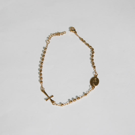 Braccialetto rosario in acciaio effetto dorato - Magnificat