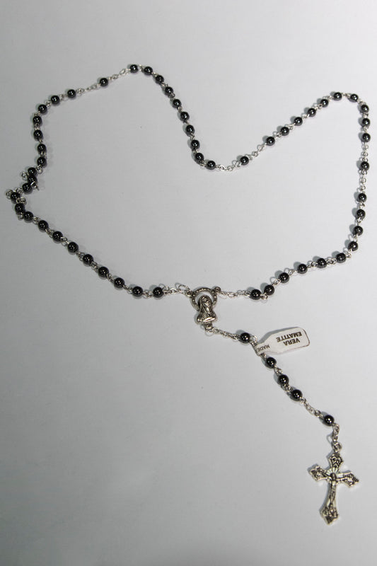 Corona rosario con grani tondi 4 mm in ematite - Magnificat