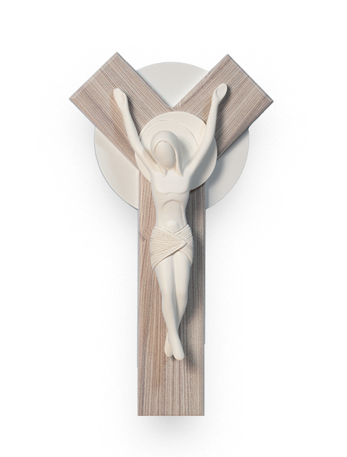 Croce Y in legno con Cristo in resina finitura bianco 18x32cm