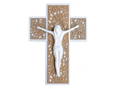 Croce in legno bianco con inserti tortora con Cristo moderno bianco 32cm