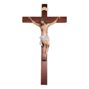 Statua Cristo in croce 51 cm in resina vuota e su croce di legno 100x55cm