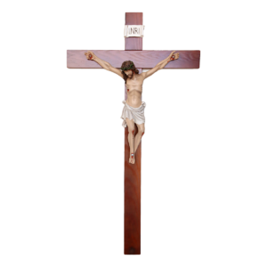 Statua Cristo in croce in resina vuota con croce in legno 70x140cm