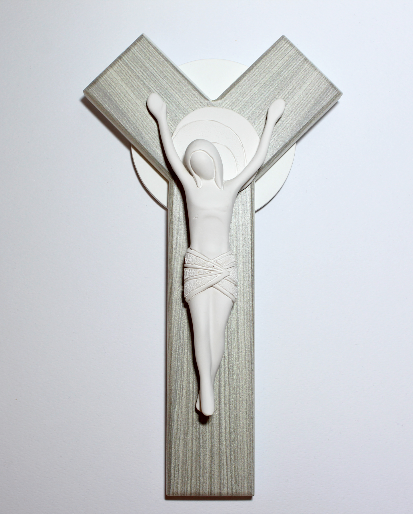 Croce Y in legno con Cristo in resina finitura bianco 14x25cm