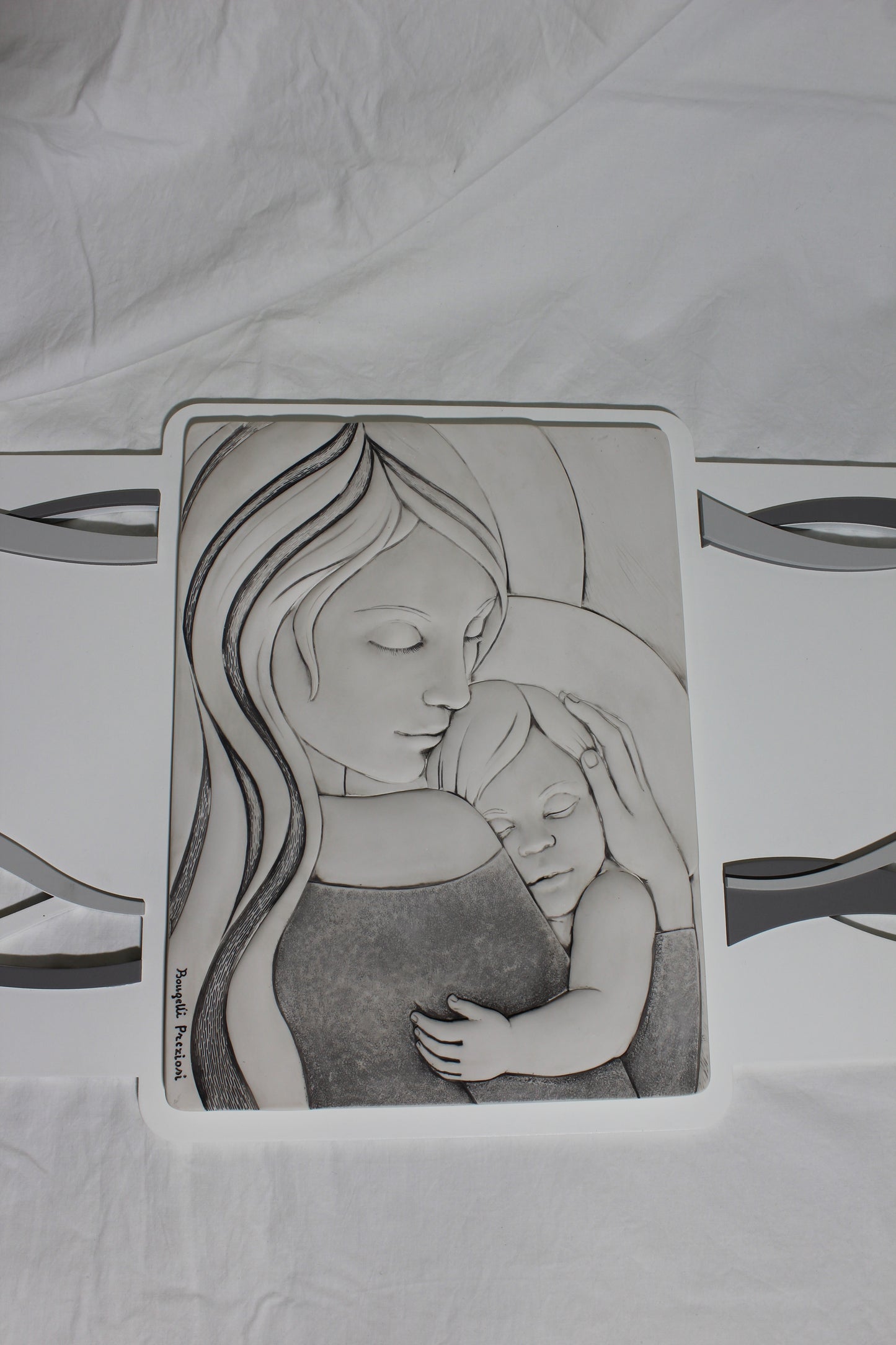 Quadro in legno bianco con placca in marmoresina 30cm - Magnificat